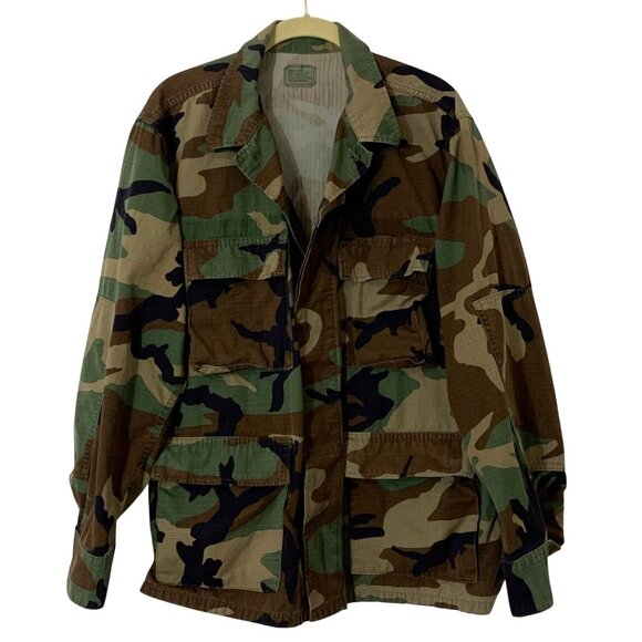 VTG Military Camo Shirt Mens Medium-Short Ripstop Multi-Pocket Lightweight - Picture 1 of 5